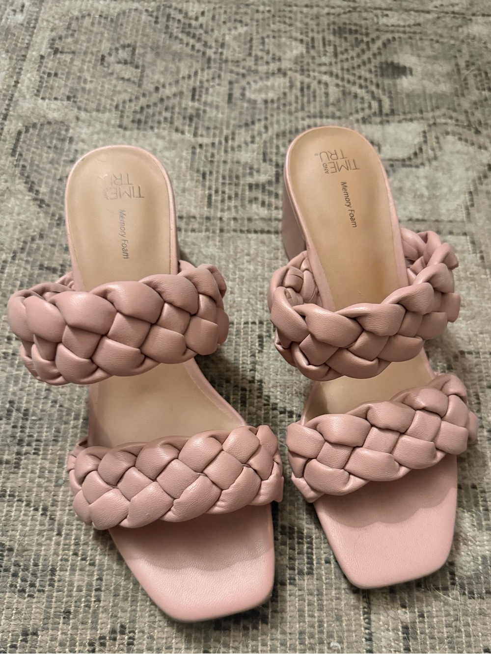 Time and Tru Blush Pink Braided Double-Strap Slide Heels